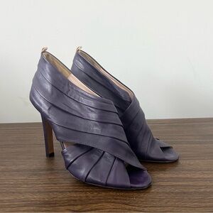 Sarah Jessica Parker Alyssa Peep-Toe Bootie Leather Purple Women's Heels Sz 36.5